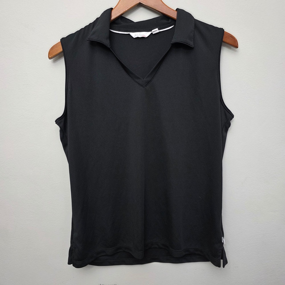 Lady Hagen Sleeveless Polo Women Large Black Athletic V-Neck Textured Golf Top